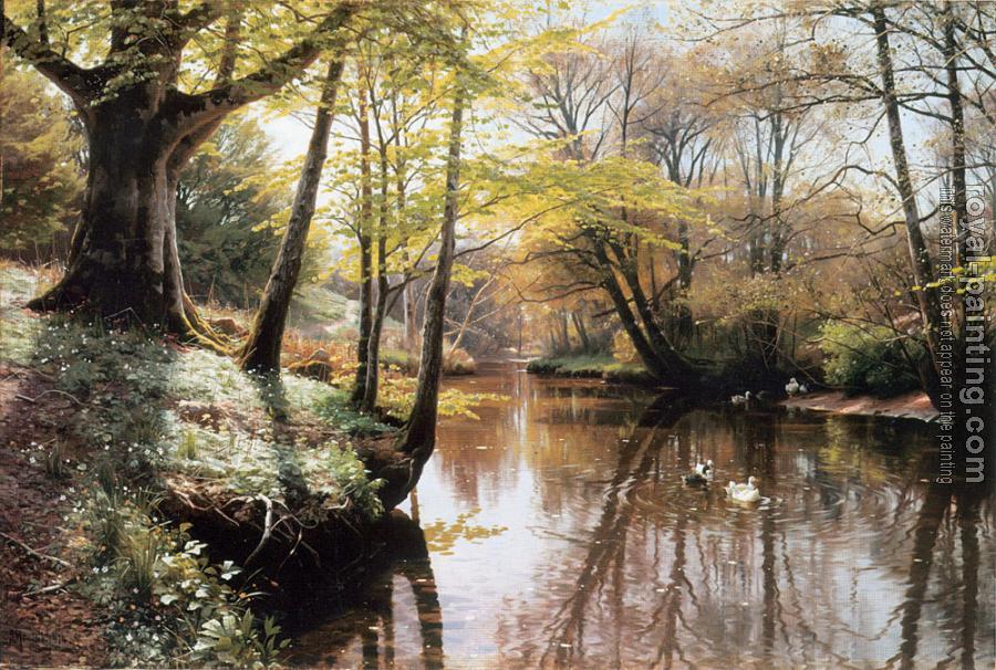Peder Mork Monsted : A River Landscape in Springtime